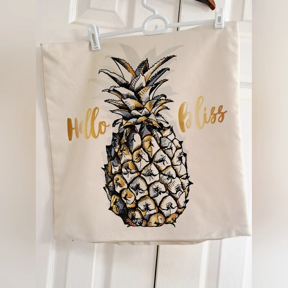 Pineapple Print Pillow Cover - Cream and Gold